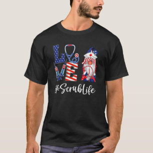 Liebe Scrub Life Nurse Gnome American Flag 4. J T-Shirt