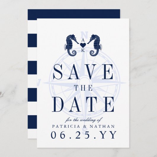 Liebe | Seepferd Thema Save the Date einladen (Vorne/Hinten)