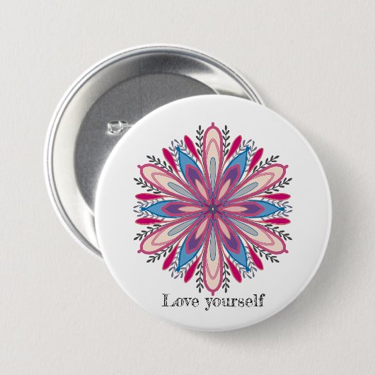 Liebe selbst Mandala Blume Button (Vorne & Hinten)