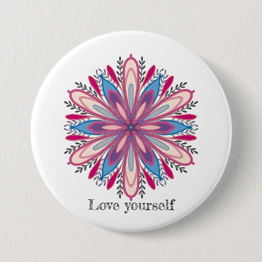 Liebe selbst Mandala Blume Button (Vorderseite)