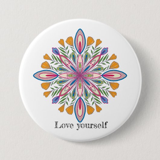 Liebe selbst Mandala Blume Button (Vorderseite)