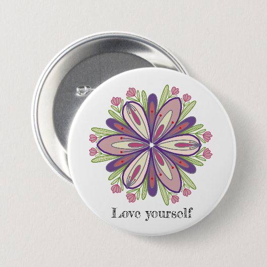 Liebe selbst Mandala Blume Button (Vorne & Hinten)