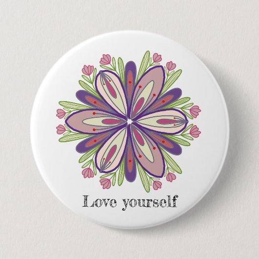 Liebe selbst Mandala Blume Button (Vorderseite)