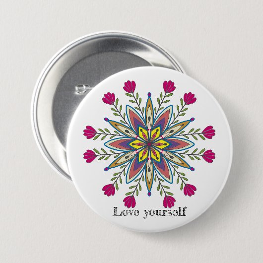 Liebe selbst Mandala Blume Button (Vorne & Hinten)