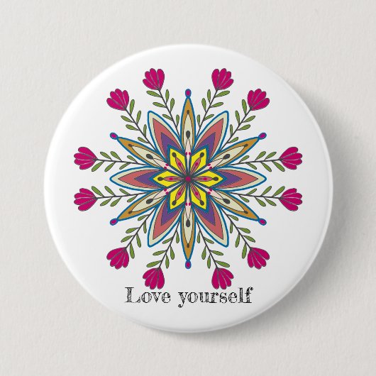 Liebe selbst Mandala Blume Button (Vorderseite)