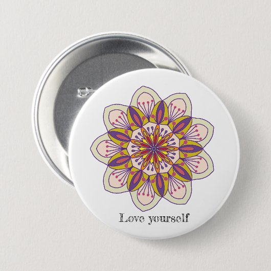 Liebe selbst Mandala Blume Button (Vorne & Hinten)
