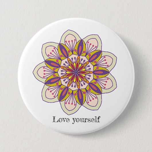 Liebe selbst Mandala Blume Button (Vorderseite)