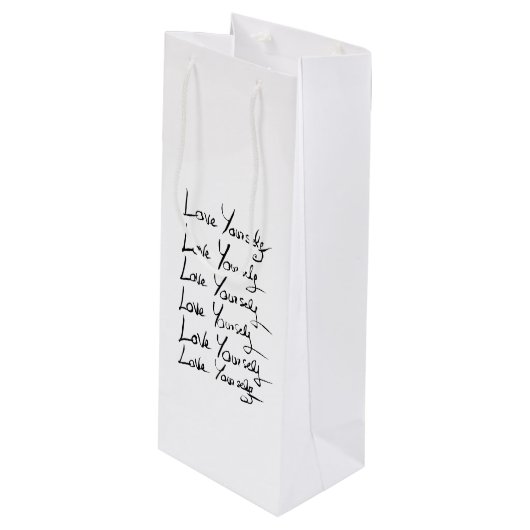 Liebe selbst! Motivierend Kalligraphie Geschenktüte Für Weinflaschen (Vorderseite Schrägansicht)