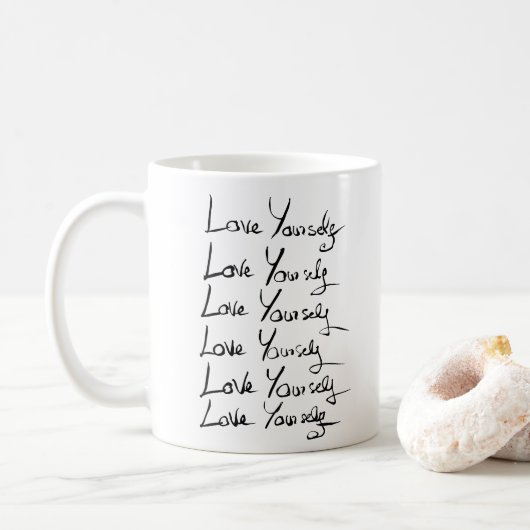 Liebe selbst! Motivierend Kalligraphie Kaffeetasse (Mit Donut)