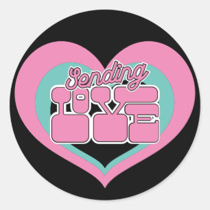Liebe senden Retro-Herz Schwarz Pink Mint  Runder Aufkleber