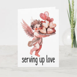 Liebe Servieren Valentins-Vintage-Cherub Herz Karte