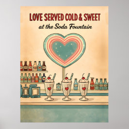Liebe serviert kalt & süß Retro-Soda-Fountain Poster