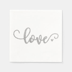 Liebe-Servietten, Schriftart aus Silber, Glitzer Serviette