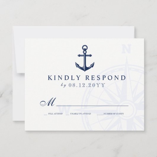 Liebe Set Segel Anchor Nautical Wedding RSVP Karte (Vorderseite)