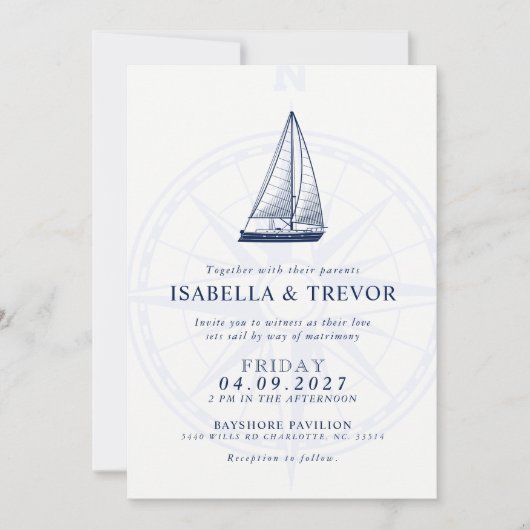 Liebe Set Segeln Wind Rose Schöne Hochzeit Einladu Einladung (Vorderseite)