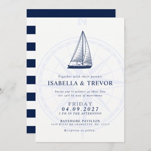 Liebe Set Segeln Wind Rose Schöne Hochzeit Einladu Einladung (Vorne/Hinten)