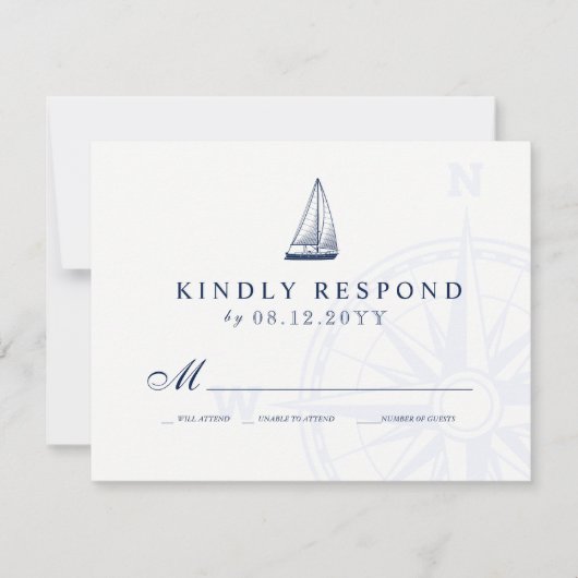 Liebe Set Segelschiff Nautical Wedding RSVP (Vorderseite)
