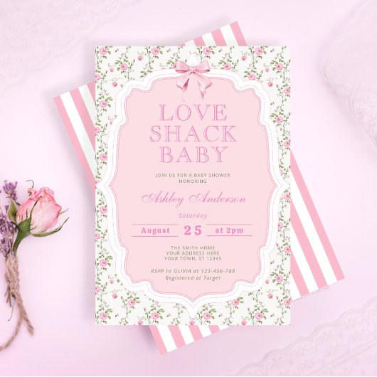 Liebe Shack Rose Floral Elegant Babydusche Einladung