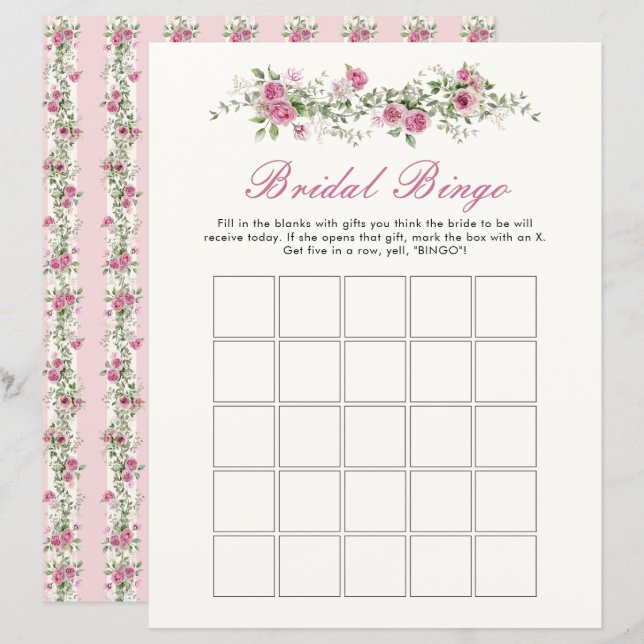 Liebe Shack Verlobte Pink Blume Bridal Bingo Game (Vorne/Hinten)