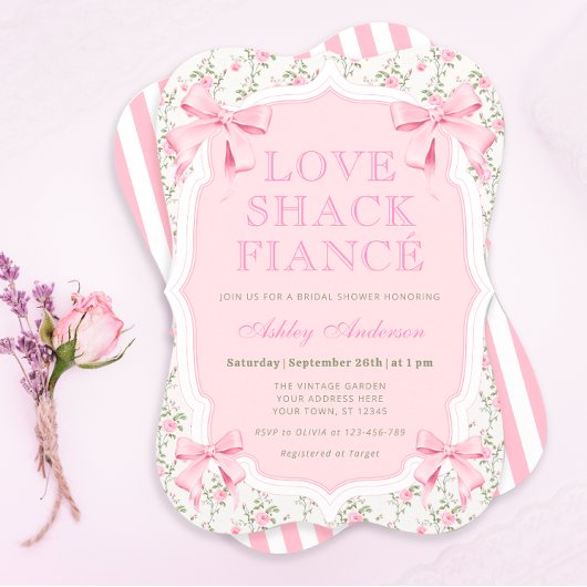Liebe Shack Verlobte Pink Bow Coquette Brautparty Einladung