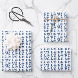 Liebe Shamrock Karo Blau Schwarz Klassisches Muste Geschenkpapier Set