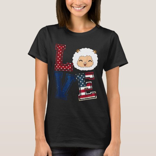 LIEBE Sheep Face American Flag Patriotic 4. Juli T-Shirt (Vorderseite)