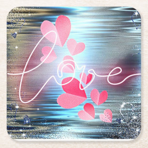 Liebe Shimmer Rechteckiger Pappuntersetzer