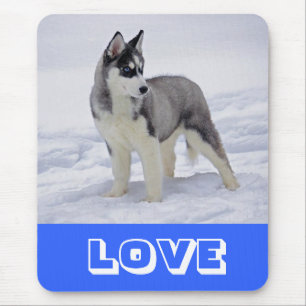 Liebe Sibirischer Husky Welpe Hund im Schnee Mausp Mousepad