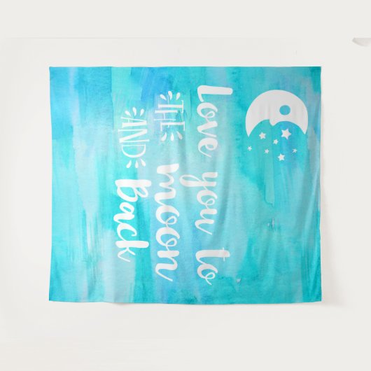 Liebe Sie auf die Blaue Wasserfarbe des Mondes Wandteppich (Vorderseite (Horizontal))