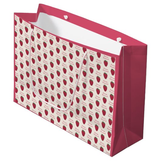 Liebe Sie Berry Much Raspberry Muster Pink Große Geschenktüte (Vorderseite Schrägansicht)