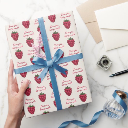 Liebe Sie Berry Much Raspberry Muster | Valentine Geschenkpapier (Schenken)
