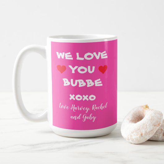 Liebe Sie Bubbe Geschenk Personalisiertes Hot Pink Kaffeetasse (Mit Donut)