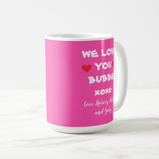 Liebe Sie Bubbe Geschenk Personalisiertes Hot Pink Kaffeetasse (VorderseiteRechts)