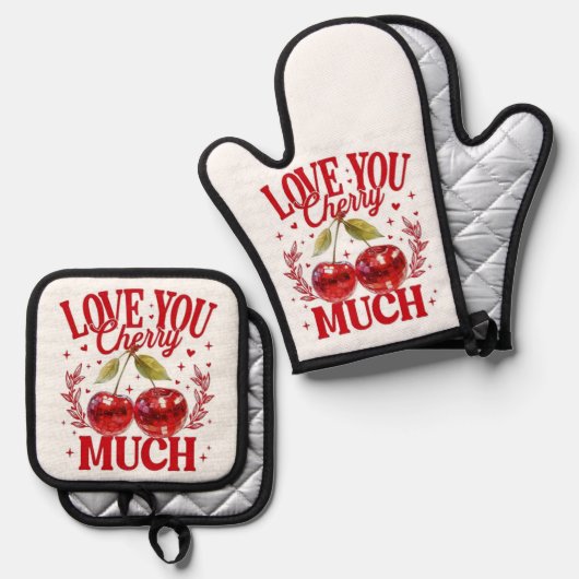Liebe Sie Cherry Much Pot Inhaber Ofenhandschuh & Topflappen-Set (Vorderseite/Rückseite)