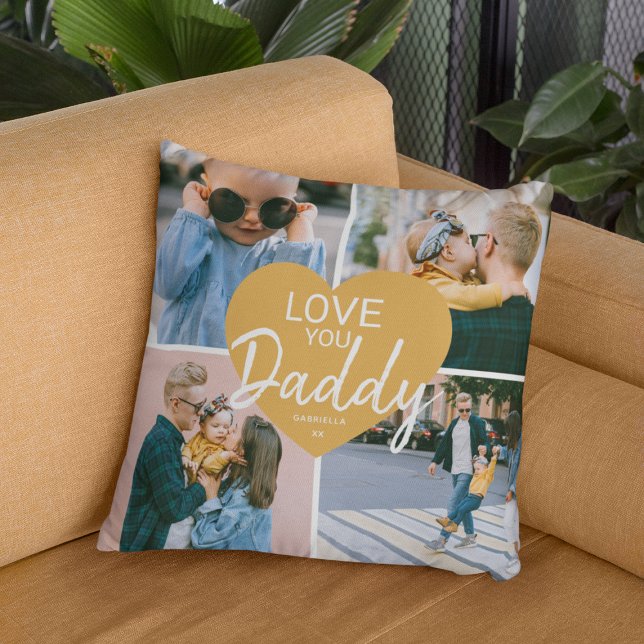 Liebe Sie 'Daddy' Custom Foto Collage Heart Throw Kissen (Von Creator hochgeladen)