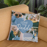 Liebe Sie 'Daddy' Custom Foto Collage Herz Kissen<br><div class="desc">Niedliches modernes Kissen für den besonderen lass wissen, dass man sie Liebe. Mit einer 4-Foto-Collage-Vorlage, einem zentrierten blauen Herz, das mit dem Text 'LIEBE YOU' Daddy und dem Namen/den beliebig verändert werden kann. Dieses Kissen ist das perfekte Geschenk für Väter, Großpas, Onkel, Brüder oder beste Freunde. Der umgekehrte Hintergrund kann...</div>