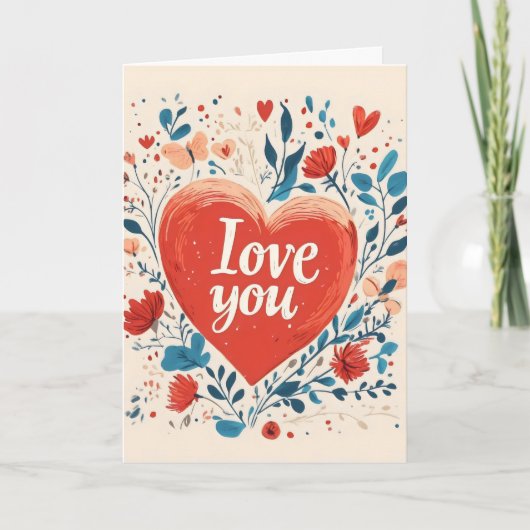 Liebe Sie Folk Liebe Herz Feiertagskarte (Vorderseite)