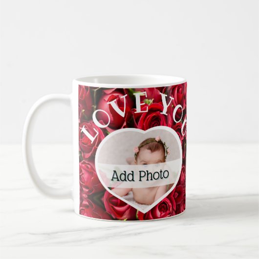 Liebe Sie Foto Rote Rosen Moderne Schrift Niedlich Kaffeetasse (Links)