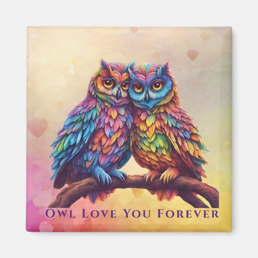Liebe Sie für immer farbenfrohe Eulen - Valentinst Magnet (Vorne)