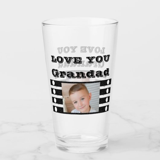 Liebe Sie Grandad zwei Foto Schwarz-weißes Bier Glas (Vorderseite)