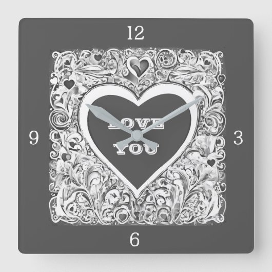 Liebe Sie grau-weiß Quadratische Wanduhr (Vorderseite)