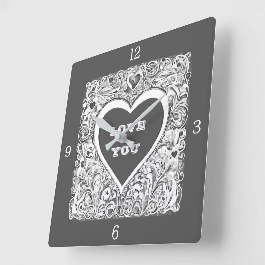Liebe Sie grau-weiß Quadratische Wanduhr (Winkel)