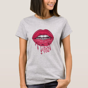 Liebe Sie Hot Pink Drips Lips Frauen T - Shirt