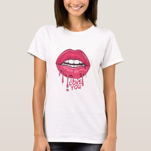 Liebe Sie Hot Pink Tropfen Lippen Frauen T-Shirt (Vorderseite)