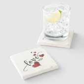 Liebe Sie Kalligrafie und Herz Steinuntersetzer (Seitenansicht)