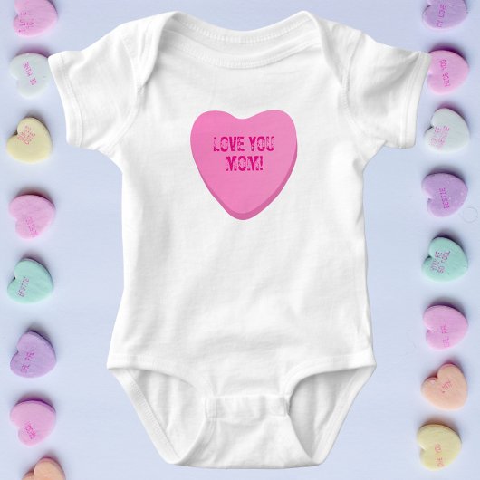 Liebe Sie Mama Custom Niedlich Candy Heart Pink He Baby Strampler