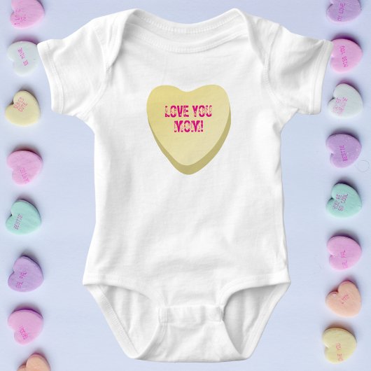 Liebe Sie Mama Custom Niedlich Candy Heart Yellow  Baby Strampler