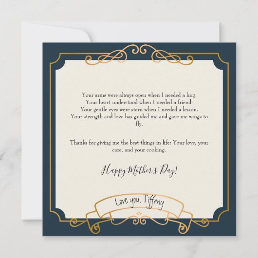 Liebe Sie Mama Elegante Marine und Gold Scrolls Karte (Rückseite)
