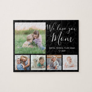 Liebe Sie Mama Familienfoto Collage Schwarz Puzzle