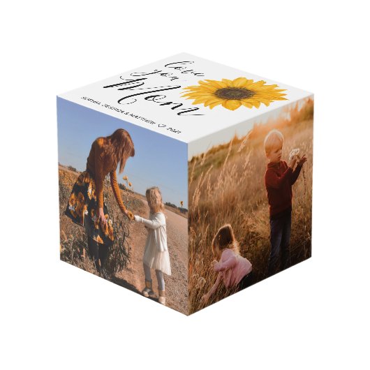 Liebe Sie Mama Familienfoto Collage Sonnenblumen Würfel (Vorderseite Schrägansicht)
